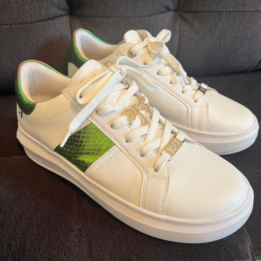 Rieker White Sneakers with Green and Gold Accents
